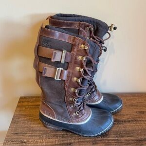 Sorel Conquest Carly II Tall Brown Leather Waterproof Snow Boots